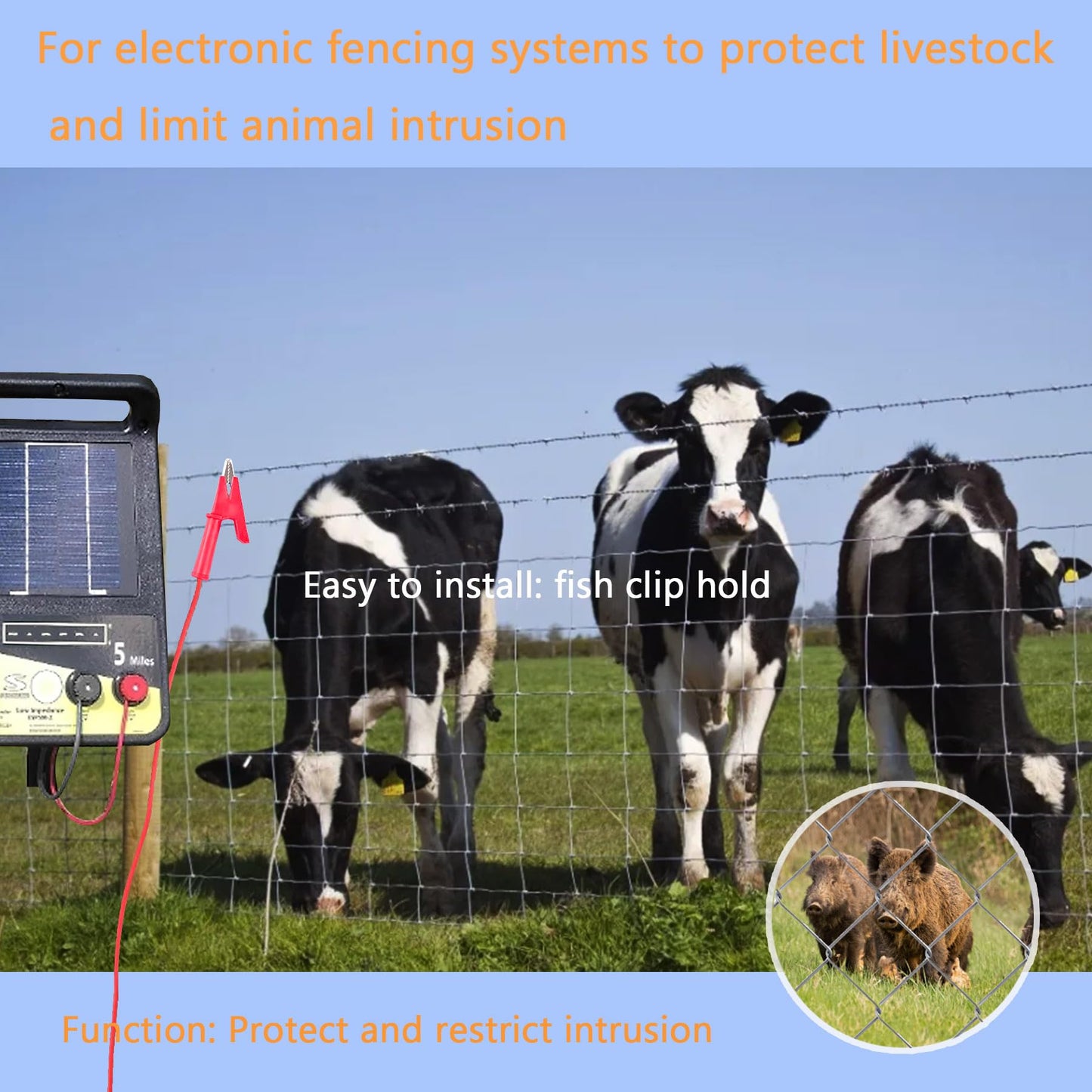 Electric Fence Tester,Wire Copper Fencing,Electric Fence Wire Connectors Jumper Leads Cable with Alligator Clips Electric Fence Charger for Solar Fence Charger,Energizer Connector,16AWG 3.28Ft 2PCS.
