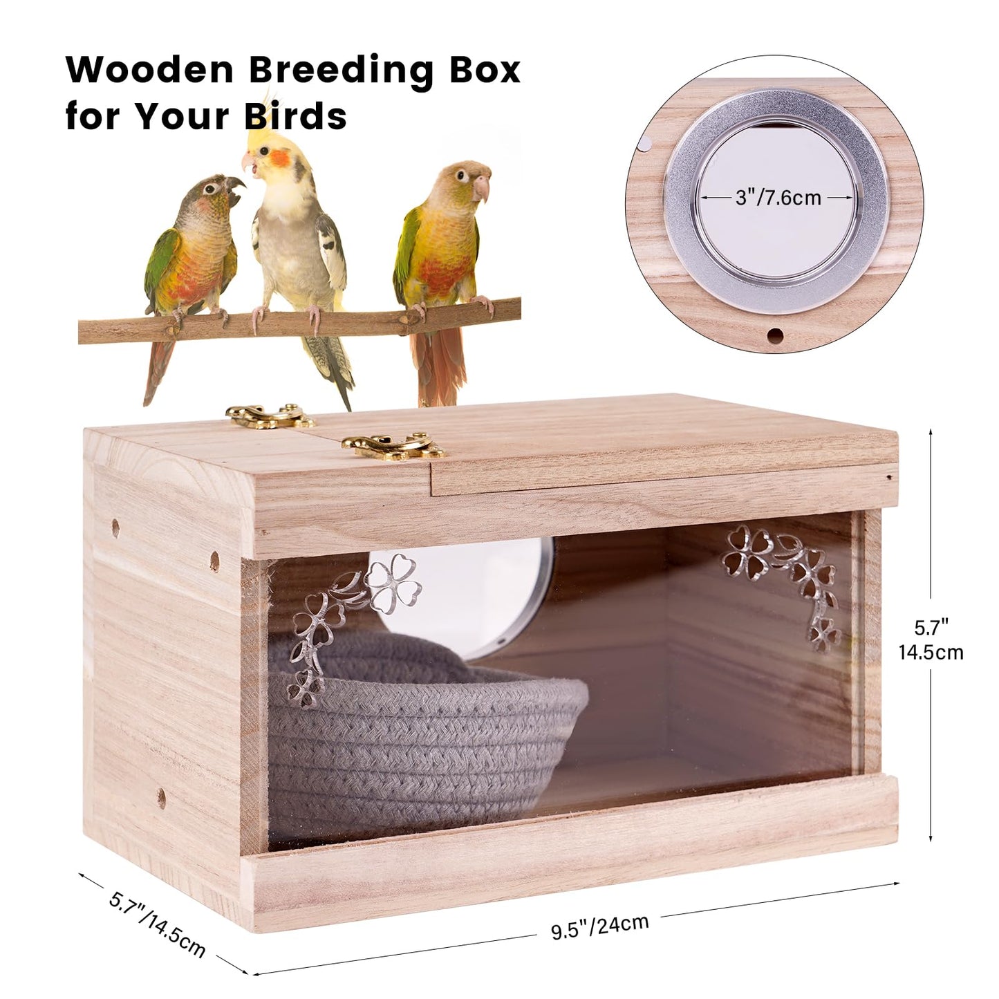 Parakeet Nesting Box for Cage Bird Breeding Box for Parakeet Nest, Large Nesting Box Inside Cage with Wooden Board for Lovebirds Budgie Conure Parrot Cockatiel Bird Accessories