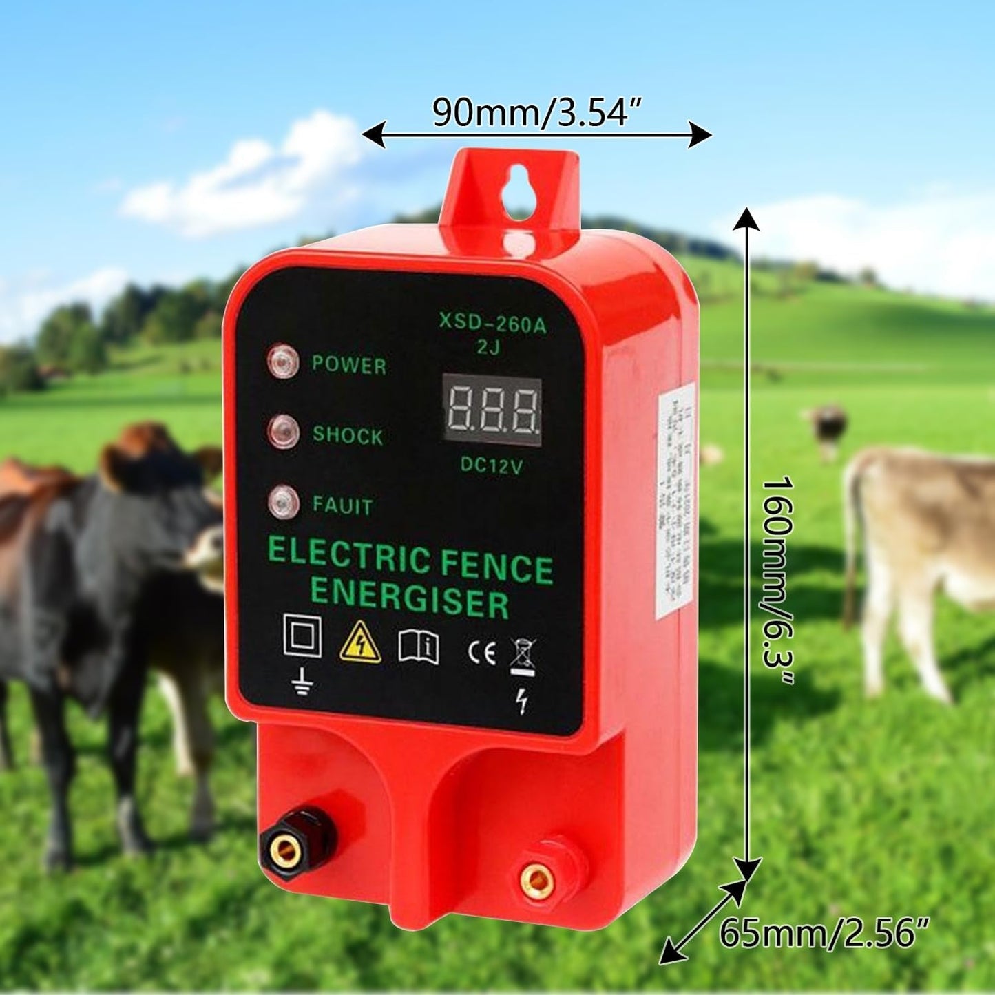 10KM Electric Fence Charger, Electric Fence Energizer for Livestock Cattle Horse, 6.2 Mile Waterproof Plug-in Electric Fence Kit with Alarm Function