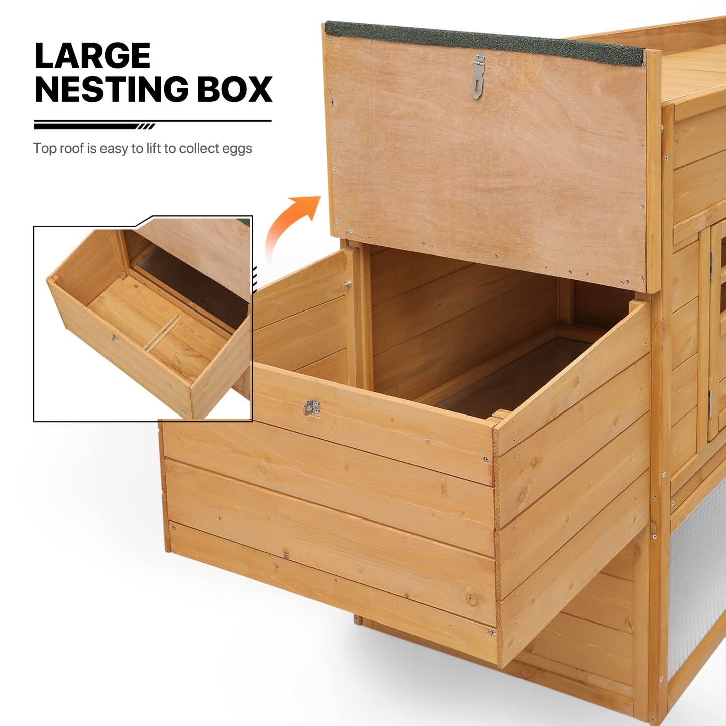 MoNiBloom 2-Layer Chicken Coop with Run and Nesting Box, Ventilation Wire Fence Wood Chicken House Duck Hutch Bunny Cage with Removable Tray Ramp and Waterproof Asphalt Roof 64 x 25.5 x 40 inch