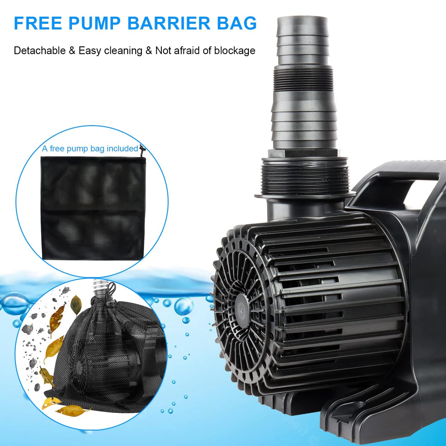 OYO WATER Outdoor Extra Large 11800gph-850W 32.8FT Pond Water-fall & Kio Fish Fountain-s& Garden Pump Submersible IPX8: Long 32.8FT Cord Smart-er&Quieter Duck&Yard&Patio Ponds Pumps,1 Barrier Pump Bag