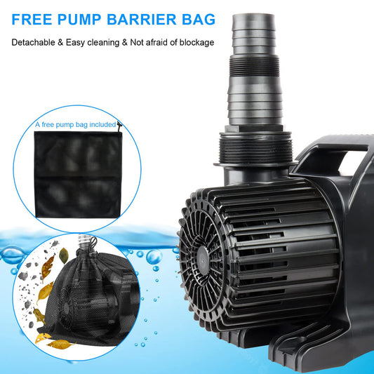 OYO WATER Outdoor Extra Large 11800gph-850W 32.8FT Pond Water-fall & Kio Fish Fountain-s& Garden Pump Submersible IPX8: Long 32.8FT Cord Smart-er&Quieter Duck&Yard&Patio Ponds Pumps,1 Barrier Pump Bag