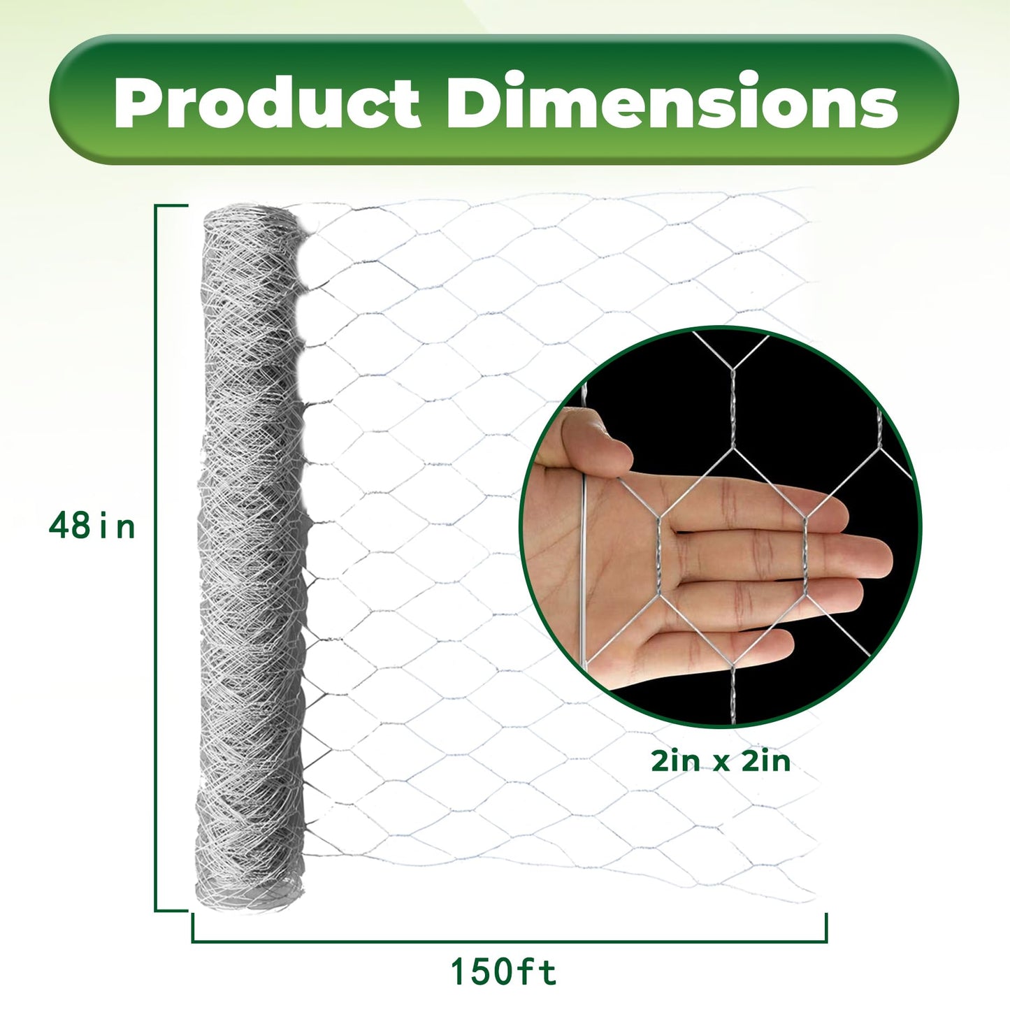 48 in x 150 ft, 2 inch Metal Mesh Pencing, Chicken Wire Fencing, Hexagonal Galvanized Poultry Wire Netting for Chicken, Duck, Goose, Rabbit Fencing