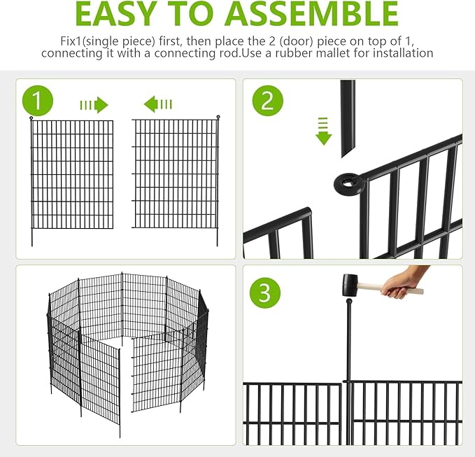 10 Panels No Dig Garden Fence, 40 in(H) X 24.2 ft(L) Metal Fence Panels, Thickened Rustproof Garden Fencing, Animal Barrier Fence for for Dogs, Rabbits, Landscape, Patio