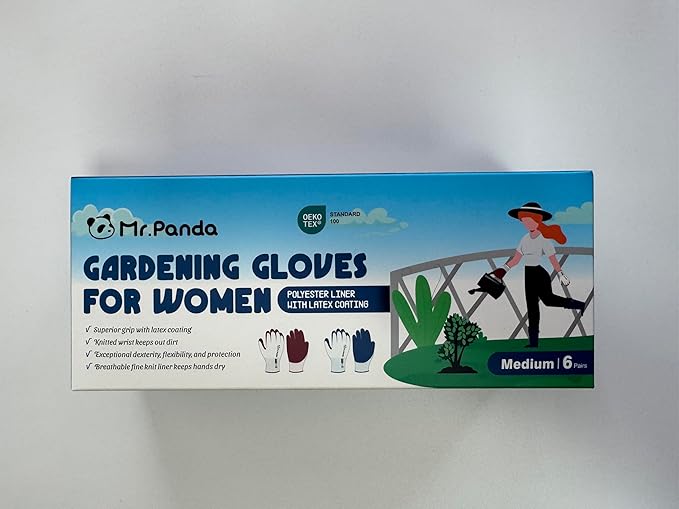 Mr.Panda 6 Pairs Skin-Friendly Gardening Gloves for Women, Latex Coated Garden Gloves, Ladies Outdoor Yard Work Gloves, Breathable, Blue & Red, Small