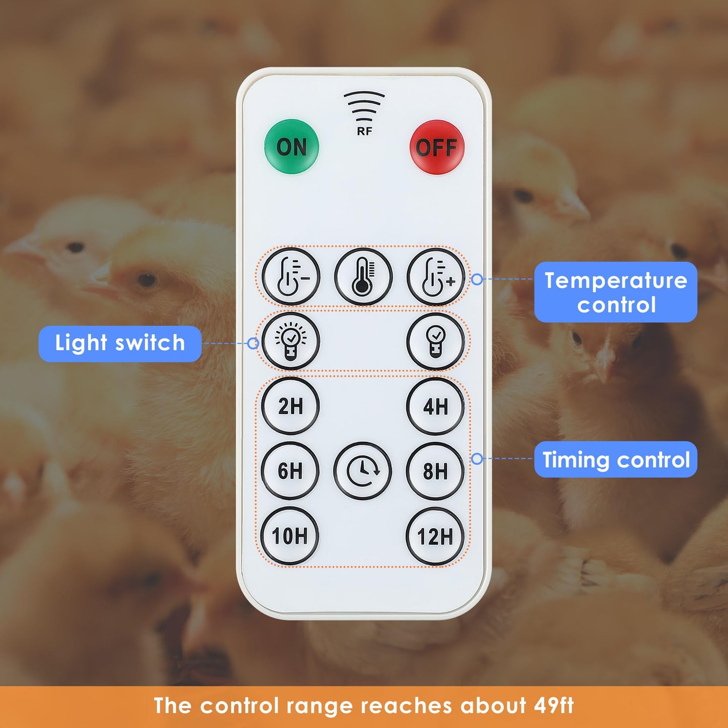 Gulfmew 1 Pack Chicken Coop Heater with Remote, 200W Chicken Coop Warmer Temperature Control with Lights, Heat Lamps for Chickens with Digital Display and 5Ft Cable for Reptiles/Duck/Lizard