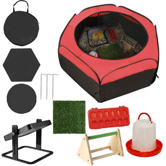 Brooder Box for Chick Starter Kit - 2025 Upgrade Dual Door Chicken Brooder Pen/Playpen/Tent with 10*10 in Brooder Heating Plate,Nesting Pad,Chicks Feeder＆Waterer,Chick Perch Up to 15 Chicks,Duck,Quail
