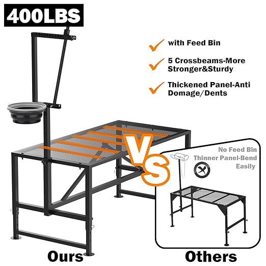 Goat Milking Stand with Feed Bin, Stand for Goat Milk and Shepp Trimming Hooves, with Adjustable Head Piece and Legs, Metal Black Use for Small Goat and Sheep, 400 Lbs