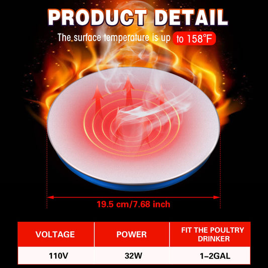 2 Pack Chicken Water Heater Poultry Water Heater Base 110v Heated Pad Deicer Heated Base Poultry Founts Chicken Coop Accessories with 59 Inch Cord for Winter Farm (7.7 Inch)
