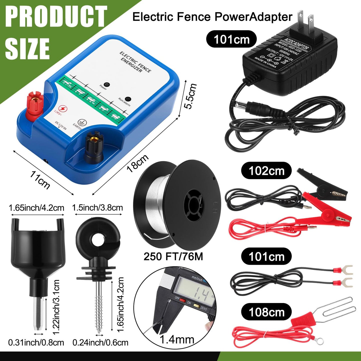 MorningRo 8-Mile Electric Fence for Preventing Animals Intruding, 12000V 2Joule Electric Fence Charger Kit for Livestock Control, 50 Insulator, Socket Tool, 250ft Aluminum Wire(Classic Ver.,Blue)