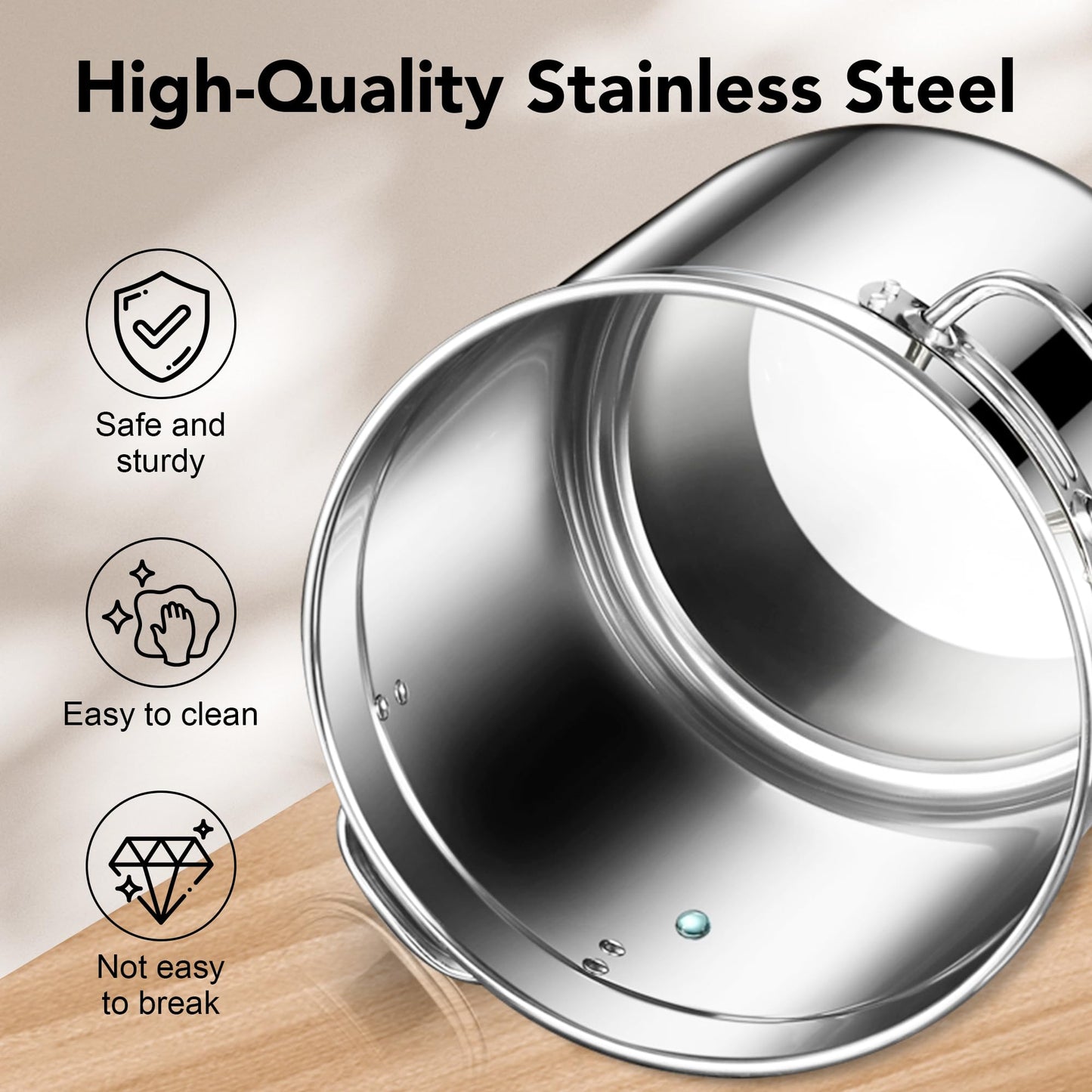 Newget Dog Food Storage Containers, Large Stainless Steel Pet Food Storage Containers 25 lb / 11.5 kg to Keep Fresh, Metal Airtight Cat Food Containers With Scoop and 2 Small Containers
