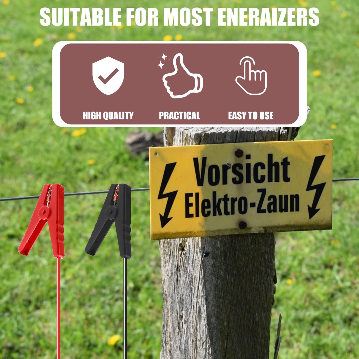 Yenblow Electric Fence Wire Alligator Clips, Electric Fence Kit Connect Energizer, and Electric Fence Charger Solar Powered Electric Fence for Energizer to Fence Wire & Ground System, 2Pcs