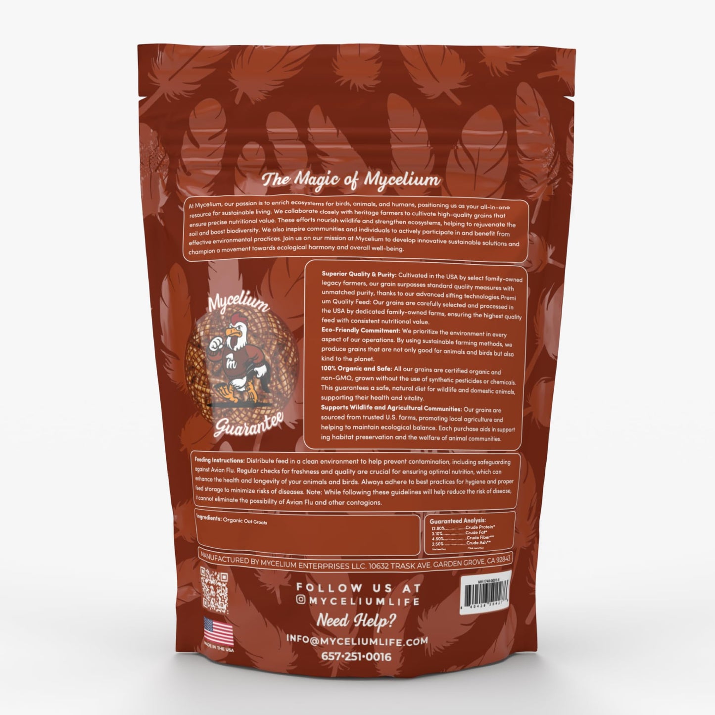 Mycelium Premium Oat Groats – Organic, Non-GMO, High Nutritional Value Poultry Food for Chickens, Ducks, & Turkeys, Sourced from Local USA Farms, Sustainable Farming, 5 lbs