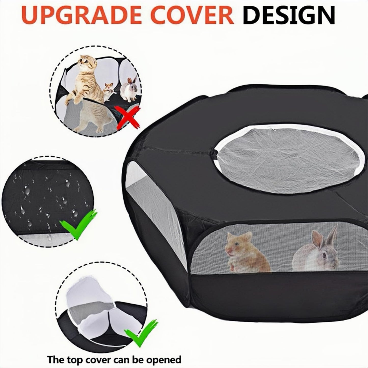 Small Animal Playpen,Popup Playpen,Portable Pet Tent,Foldable,Chicken brooder,Hamster/Dog/Cat/Rabbit/Guinea Pig/Chick Pet Cage Tent with Zipper Cover,Waterproof Black