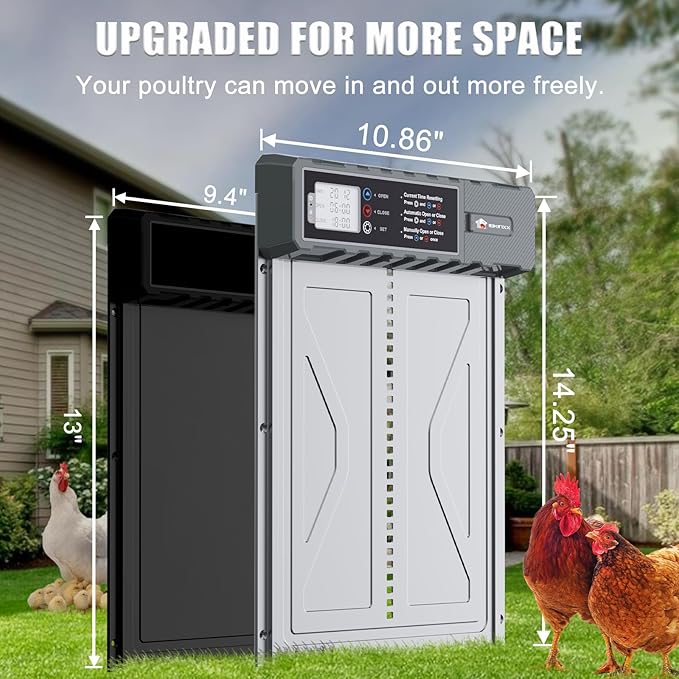 Automatic Chicken Coop Door Solar Powered with Timer, Remote Control, Anti-Pitch Aluminum Alloy Auto House Door for Chicken, Duck, Poultry, Weatherproof