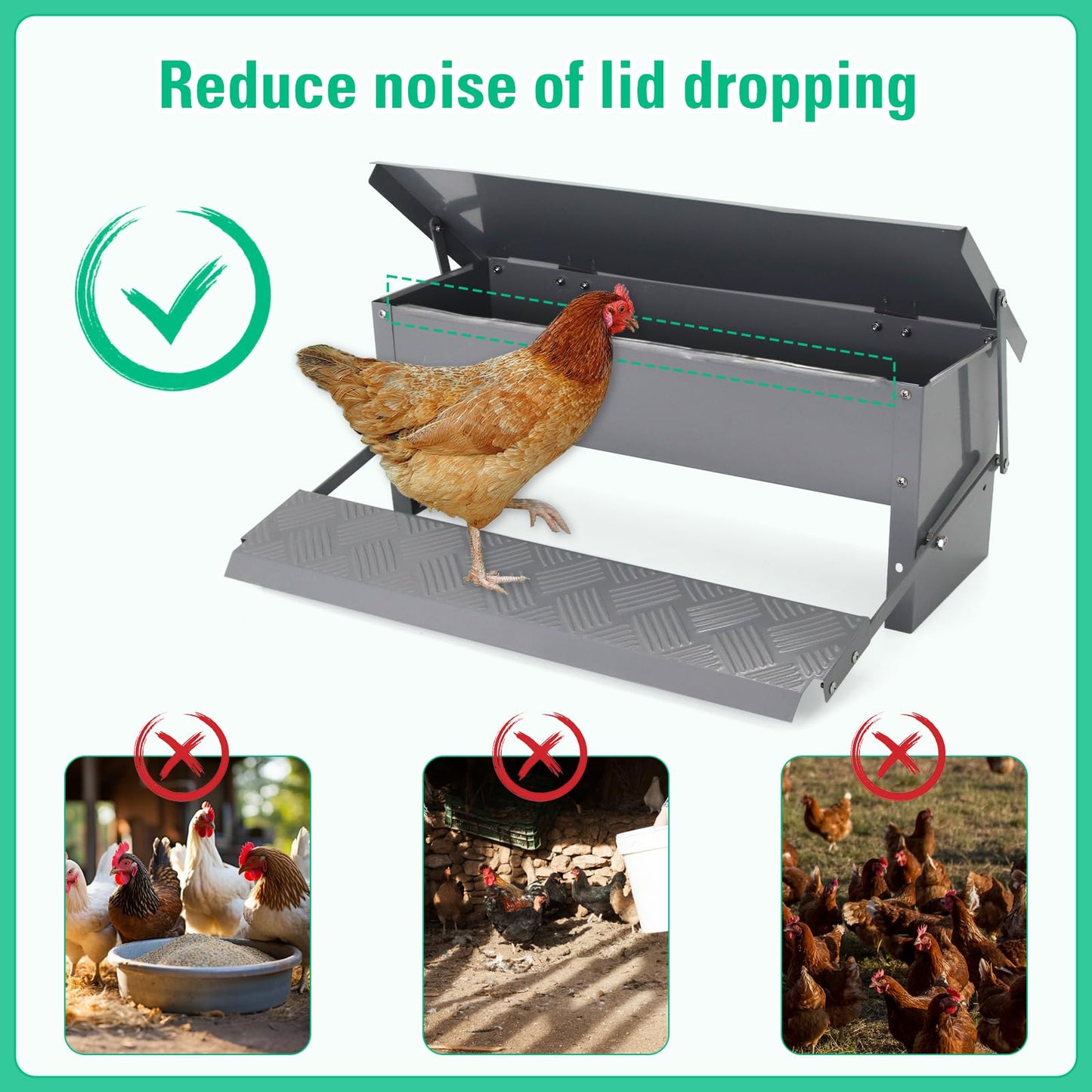 Lucky Farm Automatic Chicken Feeder Metal Treadle Trough 15lb Outdoor Rainproof for Chickens, Bantams, Poultry, Pheasants