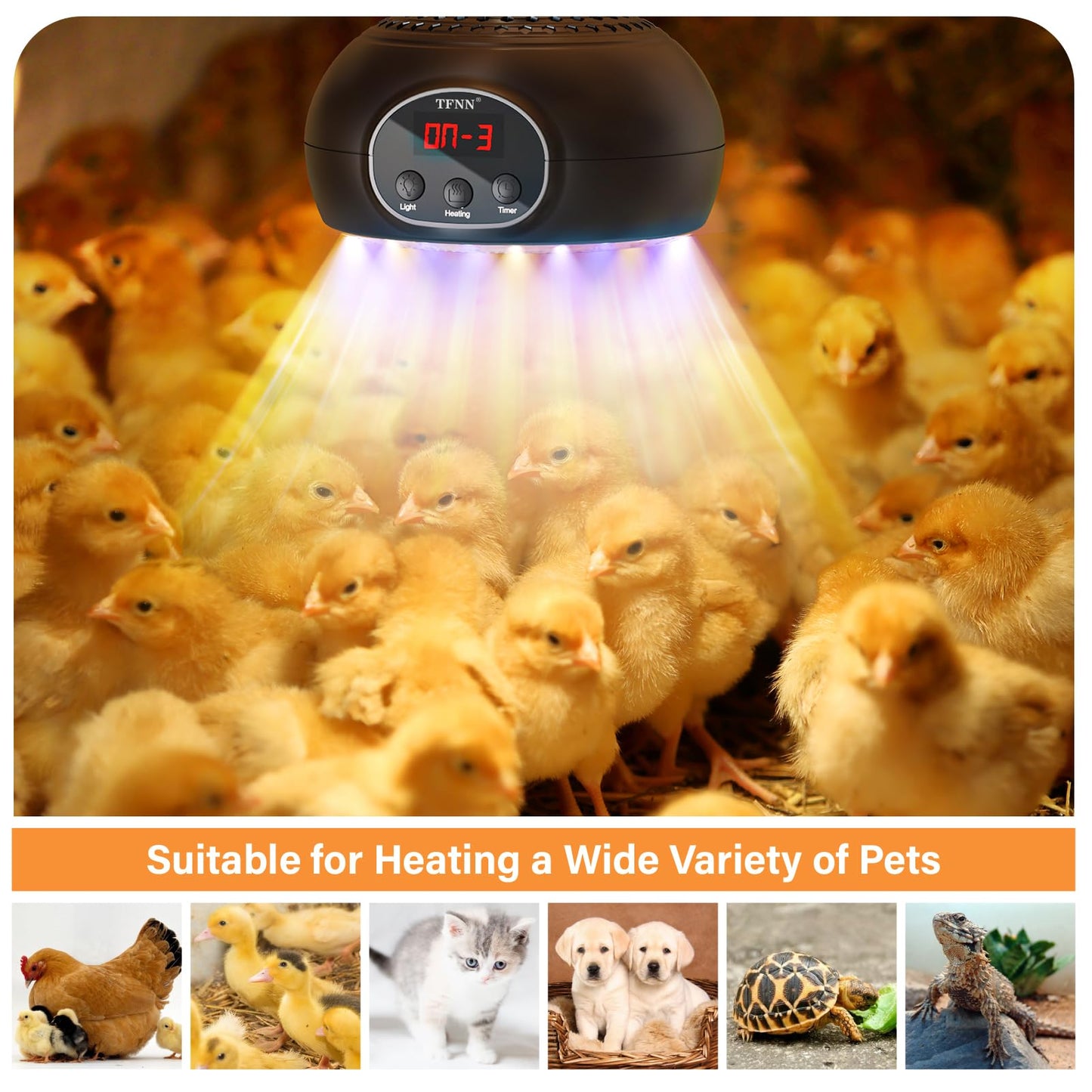TFNN Chicken Coop Heater Lamps,200W-350W-500W Reptile Heating Lamp Upgraded with UVA UVB Ligh 3-6-9-12H Timer,Protable Greenhouse Heater for Outdoor Chicken Coop for Reptile Rabbits Dog Cats (Black)