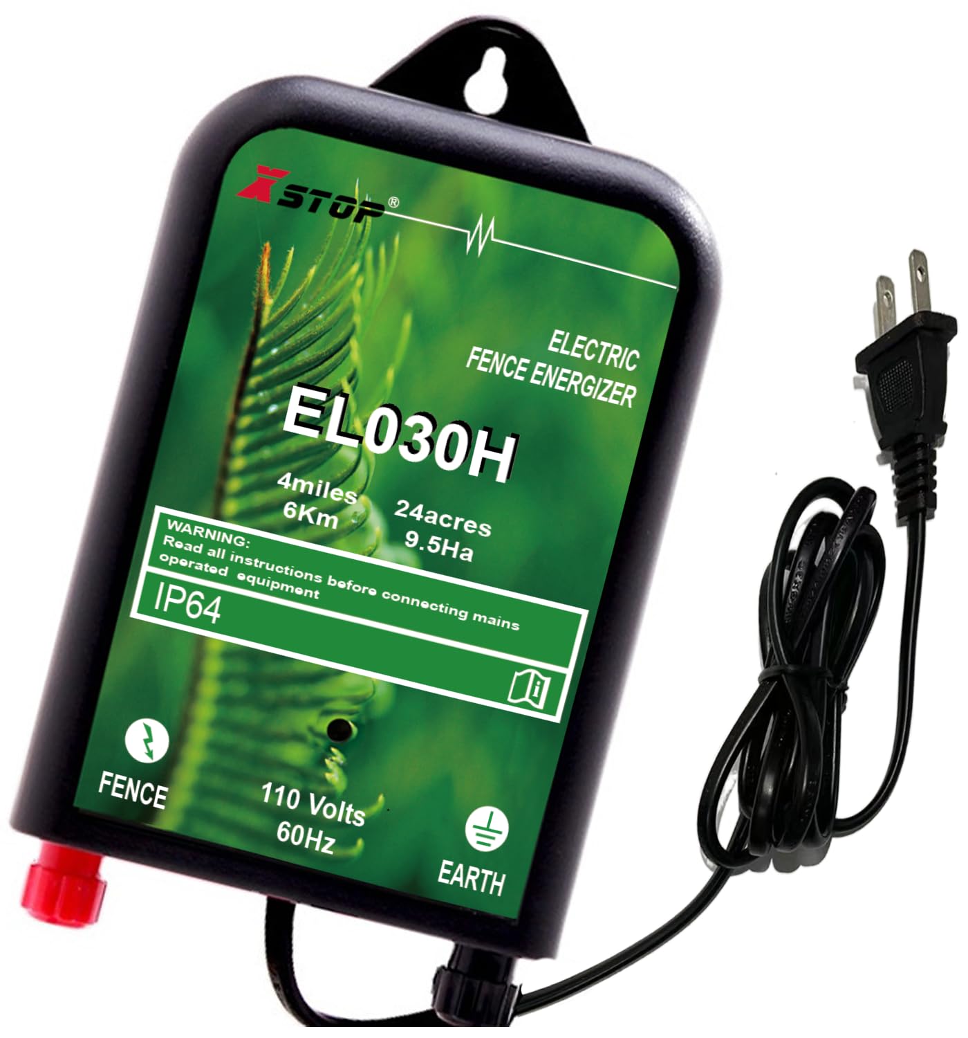 Electric Fence Charger XSTOP EL030H 3.7 Miles Low Impedance Electric Fence Energizer Output 8500V 0.3Joule Best for Dogs,Horses,Livestock, Squirrels,Deer Electric Fence System