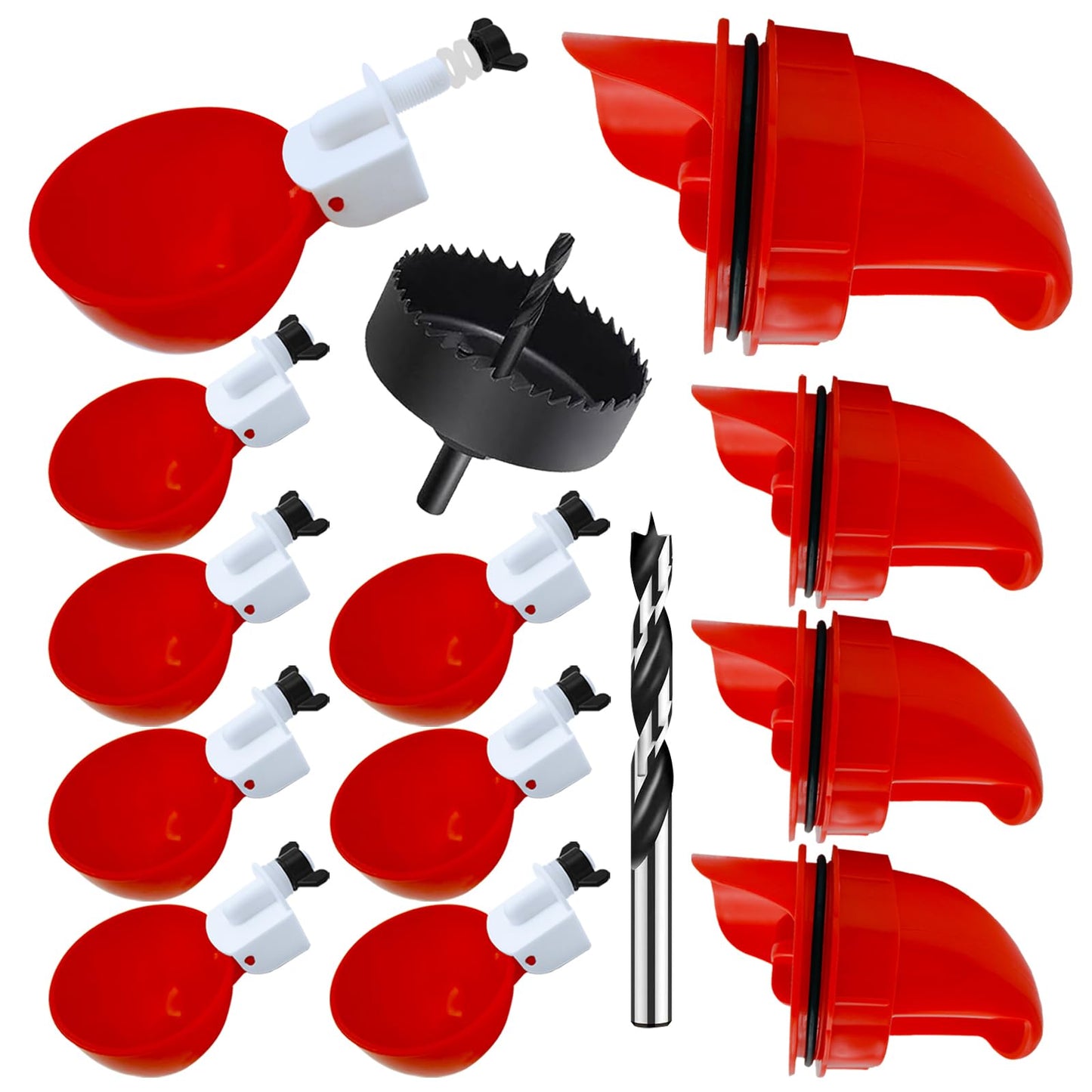 Aopchry Automatic Chicken Feeder and Waterer Set, 8 Pack Chicken Waterer Cups and 4 Pack Chicken Feeders, DIY Large Chicken Water Feeder, Suitable for Various Poultry, with Mounting Hole Opener