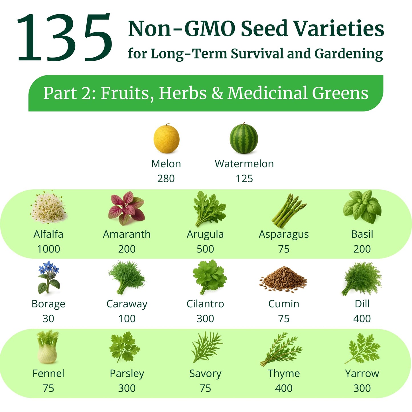Heirloom Seeds for Planting Vegetables and Fruits - Survival Essentials 135 Variety Seed Vault - Medicinal Herb Seeds - Grow Healthy Non-GMO Food