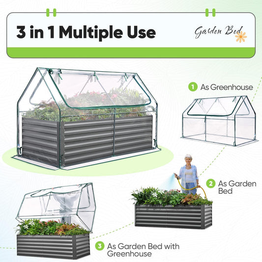 Quictent Raised Garden Bed Galvanized Raised Beds for Gardening Vegetables with Cover 6x3x2 ft Tall Metal Planter Box Outdoor Use (Clear)