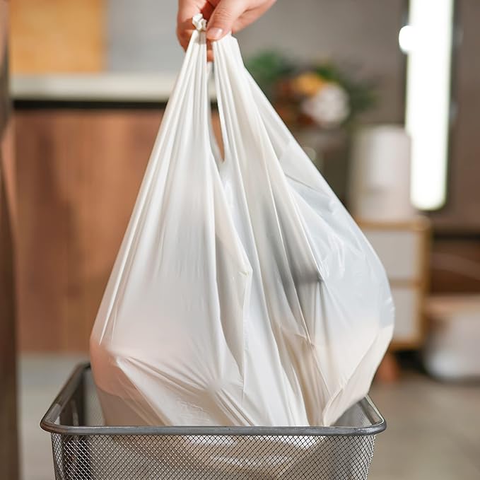 Biodegradable Handle Trash Bags 4-5 Gallon, 100% Compostable Garbage Bags Wastebasket Liners Bags for kitchen bathroom office garden,US BPI ASTM D6400 and Europe OK Compost Home Certified