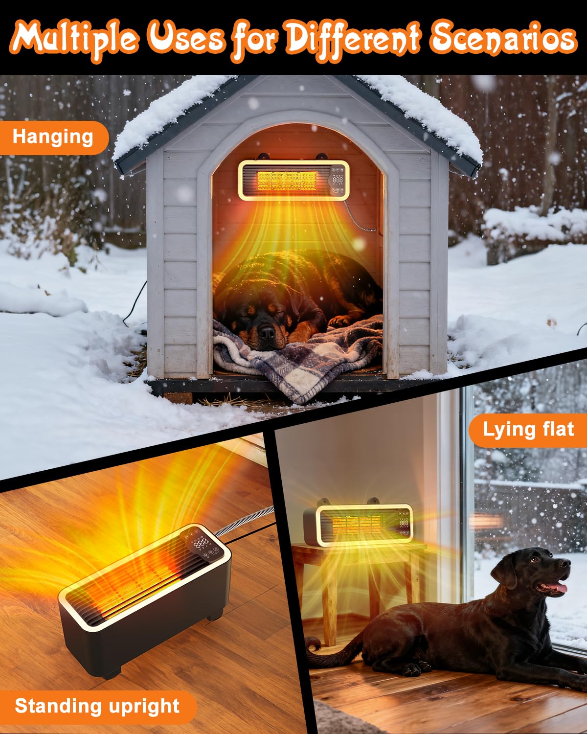 1200W Dog House Heater with Thermostat WIFI Control, Dog Heaters for Outside Doghouse Chicken Coop, Greenhouse, Outdoor Pet Heater with 6.6FT External Temperature Probe and Anti-chew Cable