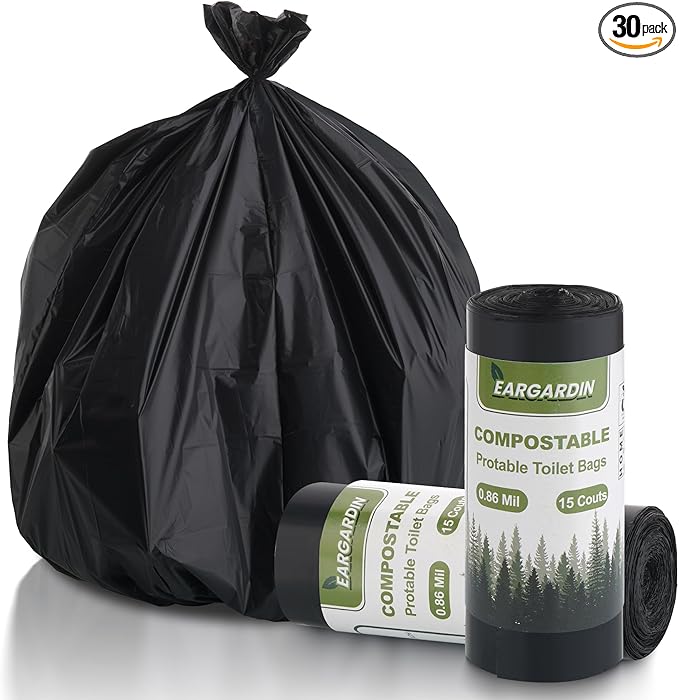 5 Gallon Trash Bags Compostable Portable Toilet Bags Compost Garbage Bag Extra Thick 0.86 Mil for Camping Travel Kitchen Bathroom BPI Certified 30 Counts, Black