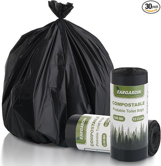 5 Gallon Trash Bags Compostable Portable Toilet Bags Compost Garbage Bag Extra Thick 0.86 Mil for Camping Travel Kitchen Bathroom BPI Certified 30 Counts, Black