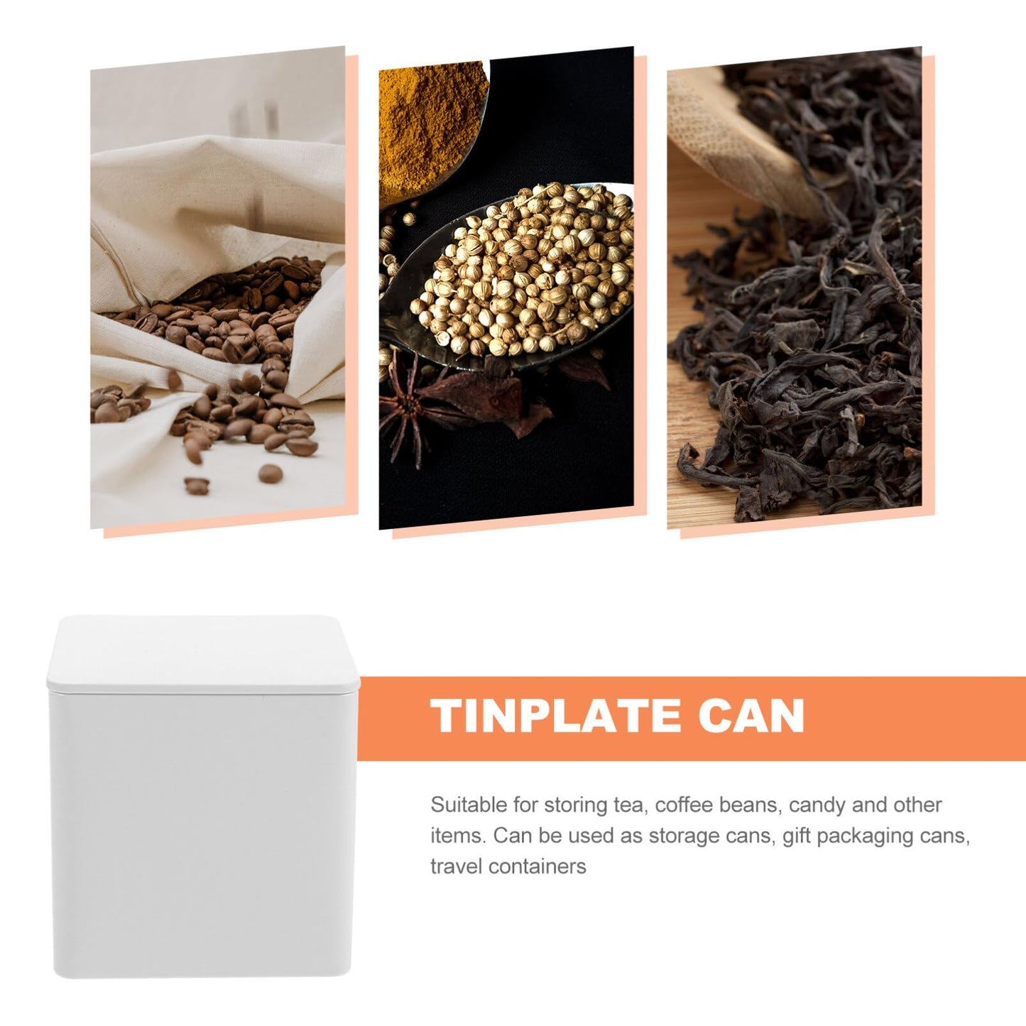 EXCEART 4pcs Metal Tea and Tin Set Airtight Square Canisters with Lids Containers for Coffee Loose Tea Candy or Spices Seasoning Storage White