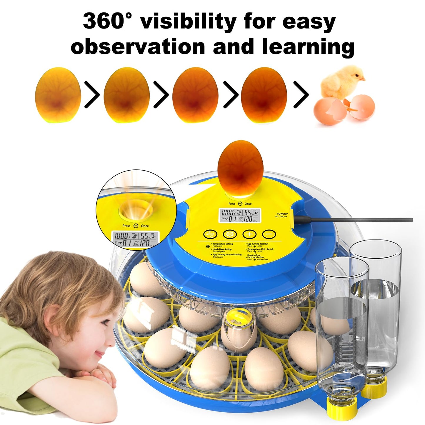 Incubators for Hatching Eggs-18 Egg Incubator with Automatic Egg Turning and Humidity Control, Incubadora de Huevos de Gallina for Chicken, Ducks, Goose, Pigeon, Quail, Smart Incubator with Egg Candle