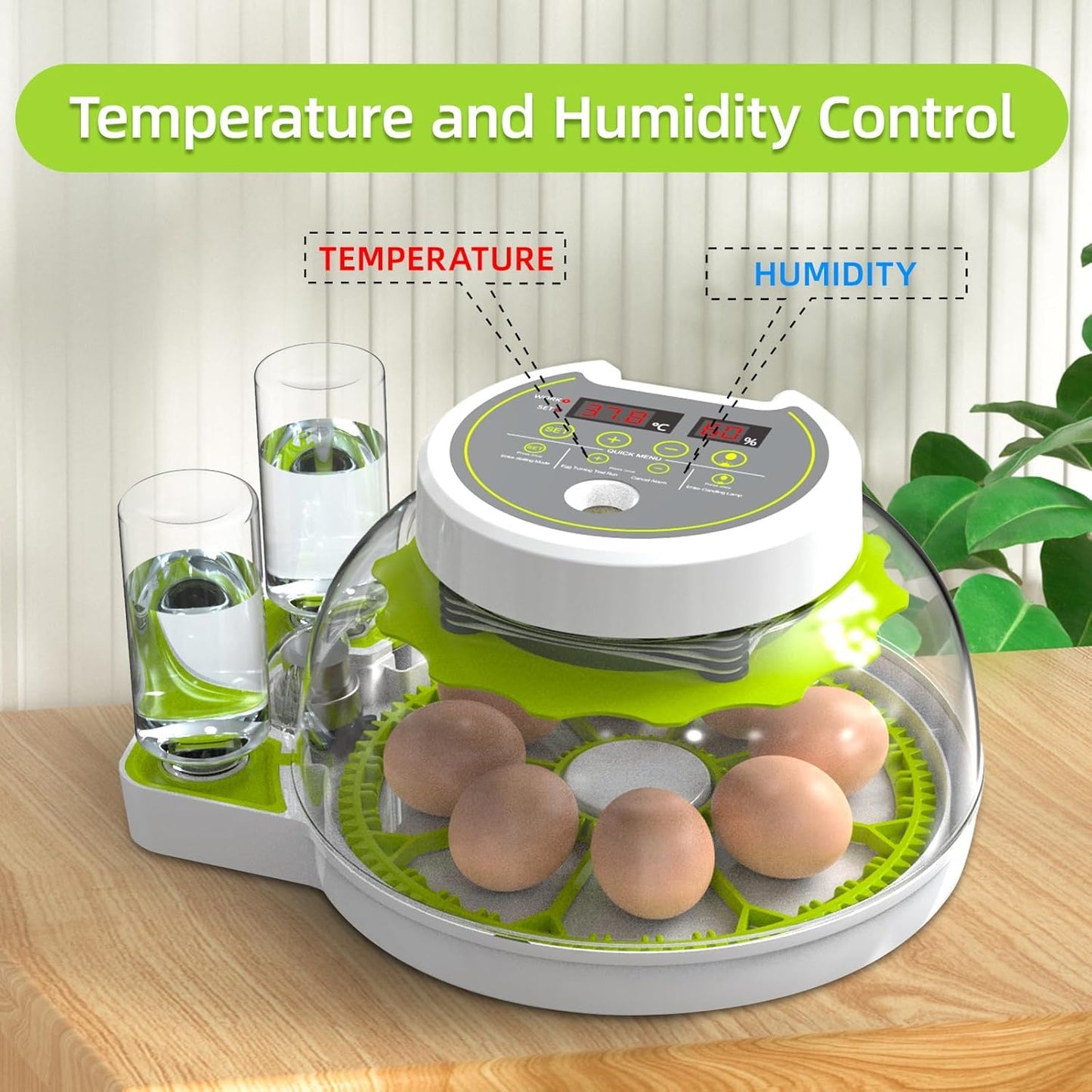 HOWUXZO Incubators for Hatching Eggs, 8 Egg Incubator with Automatic Egg Turning, Temperature and Humidity Display, Egg Candler, Chicken, Quail, Duck, Goose, Incubator for Home & Farm