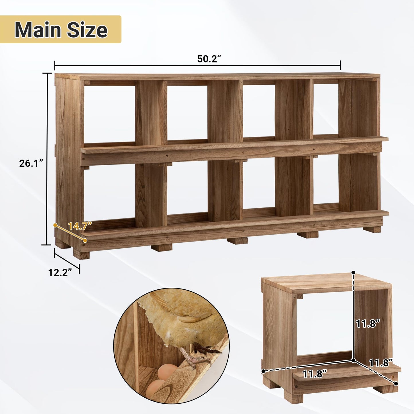 Neoaider Nesting Boxes for Chickens 8 Compartment, Wall-Mounted Wooden Chicken Nesting Box, Ensuring Comfortable Egg Laying, Preventing Egg Falls, Perfect for Backyard and Poultry Farms