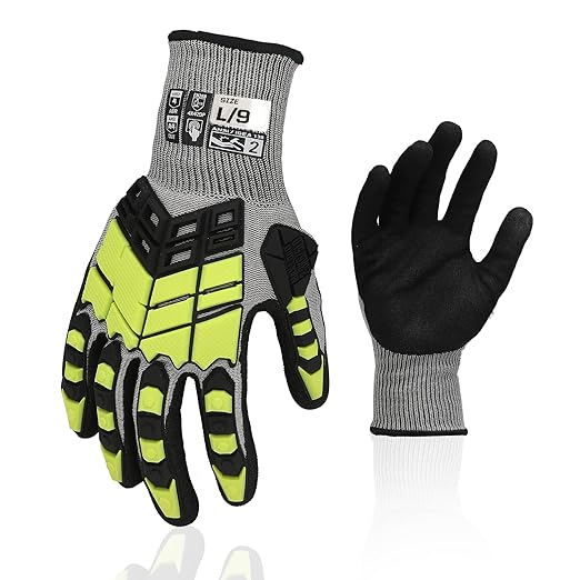 Safety Work Gloves,Impact Gloves for Men Women,Cut Resistant Non-Slip Heavy Duty Gloves with Nitrile Grip,Touch Screen Glove with Impact Protection for Gardening Mechanic Construction, Large