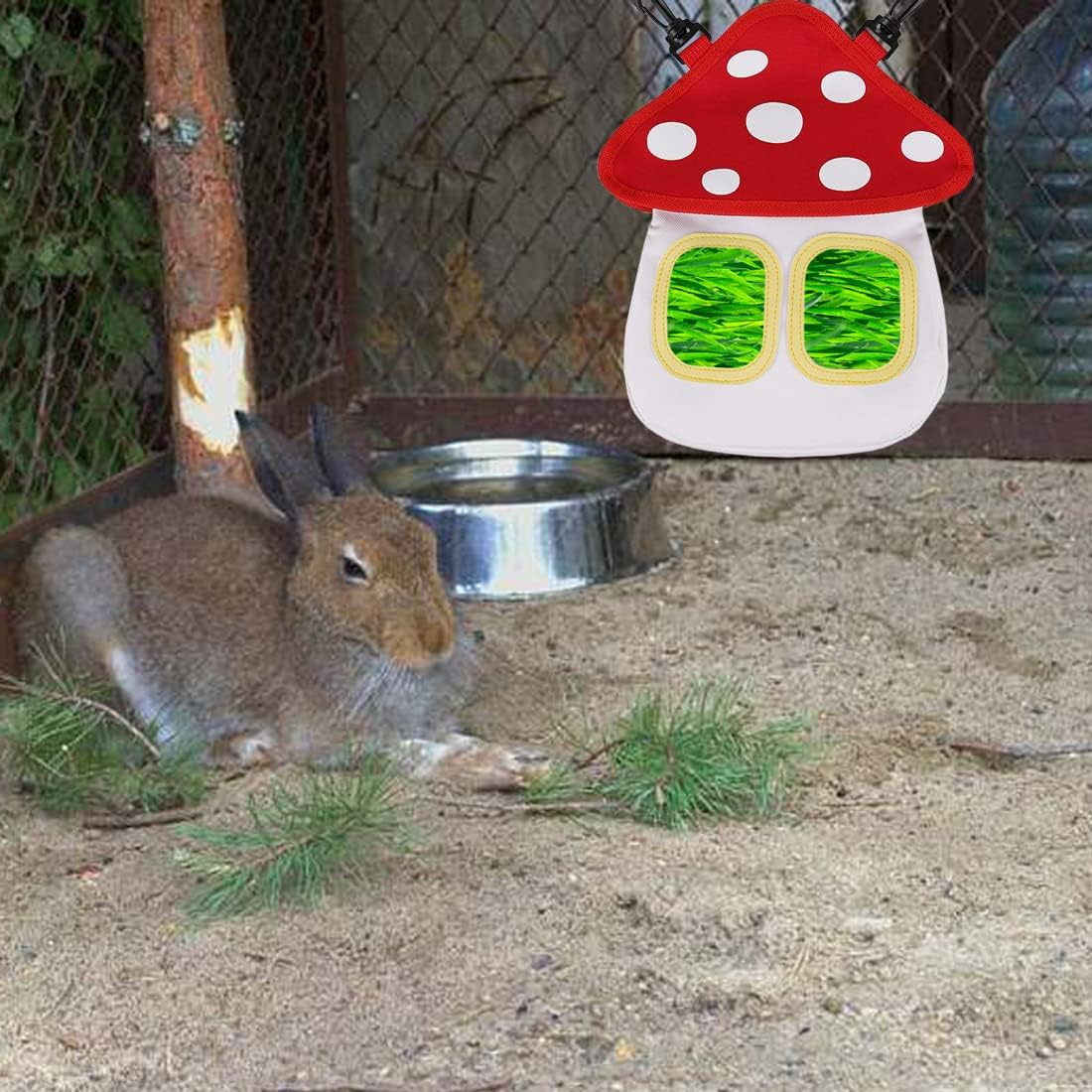 TANOMA Bunny Hay Feeder, Hanging Rabbit Hay Feeder Bag for Bunnies Guinea Pigs Chinchillas Hamster