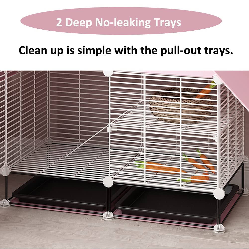 DuvinDD 2-Story Small Rabbit Cage Indoor Bunny Hutch with 2 Deep Pull-Out Trays and Urine Guard, Guinea Pig Cage Metal Wire Netting Villa, Small Animals House for Ferret, Chinchilla, Hedgehog