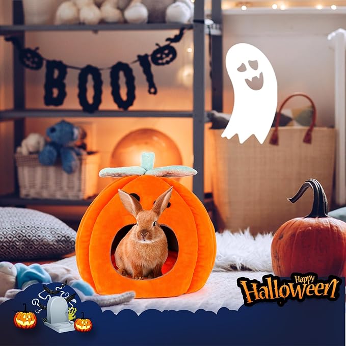 YUEPET Halloween Rabbit Bed Warm Bunny Hideout House, Cozy Washable Small Animal Hideout for Guinea Pig Rabbit Bunny Ferret Chinchilla 11.8"×11.8"