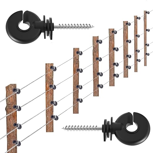 200 Pcs Black Electric Fence Insulator Screw-in Insulator Fence Ring Post Wood Post Insulator and 2 Pc Free Insulator Socket Tool (Grid System Accessories for Animal Husbandry Electronic)