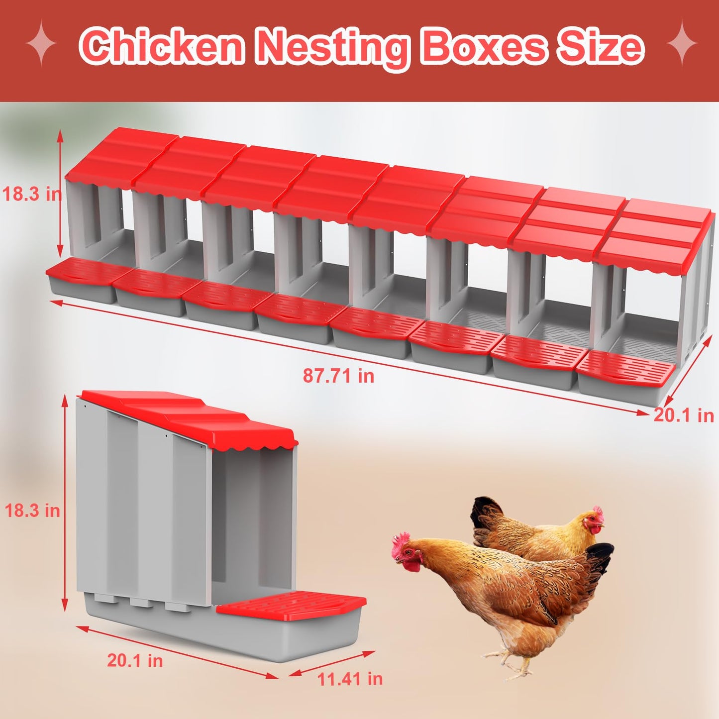 DETODDA Chicken Nesting Boxes for Laying Eggs, Roll Out Nesting Boxes for Chickens, Chicken Laying Boxes with Egg Roll Out, Eggs Collection Area to Protect Eggs for Chicken Coop, 8 Holes