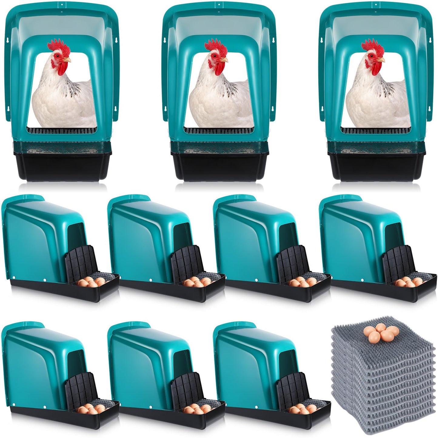 Nuogo 10 Pack Chicken Nesting Box Bulk Chicken Laying Boxes with Pads Large Nesting Boxes for Laying Eggs Plastic Chick Brooder Box for Poultry Farm Backyard Accessories