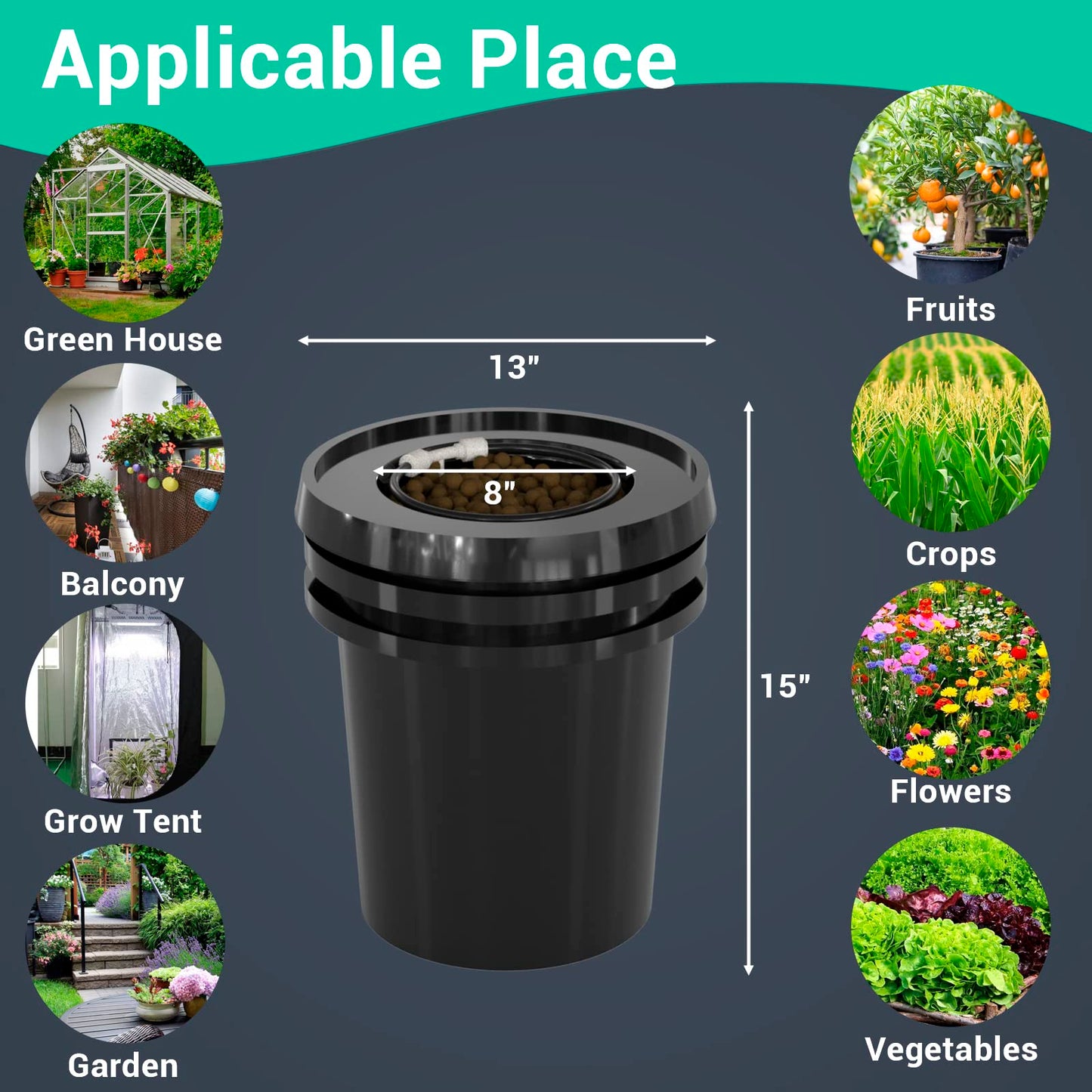 RDWC Top Feed Drip Hydroponics Systems 6 Buckets + Reservoir, Recirculating Deep Water Culture Hydroponic Bucket System, 5 Gallon Hydroponics Grow System Kit with Water Pump, Air Pump