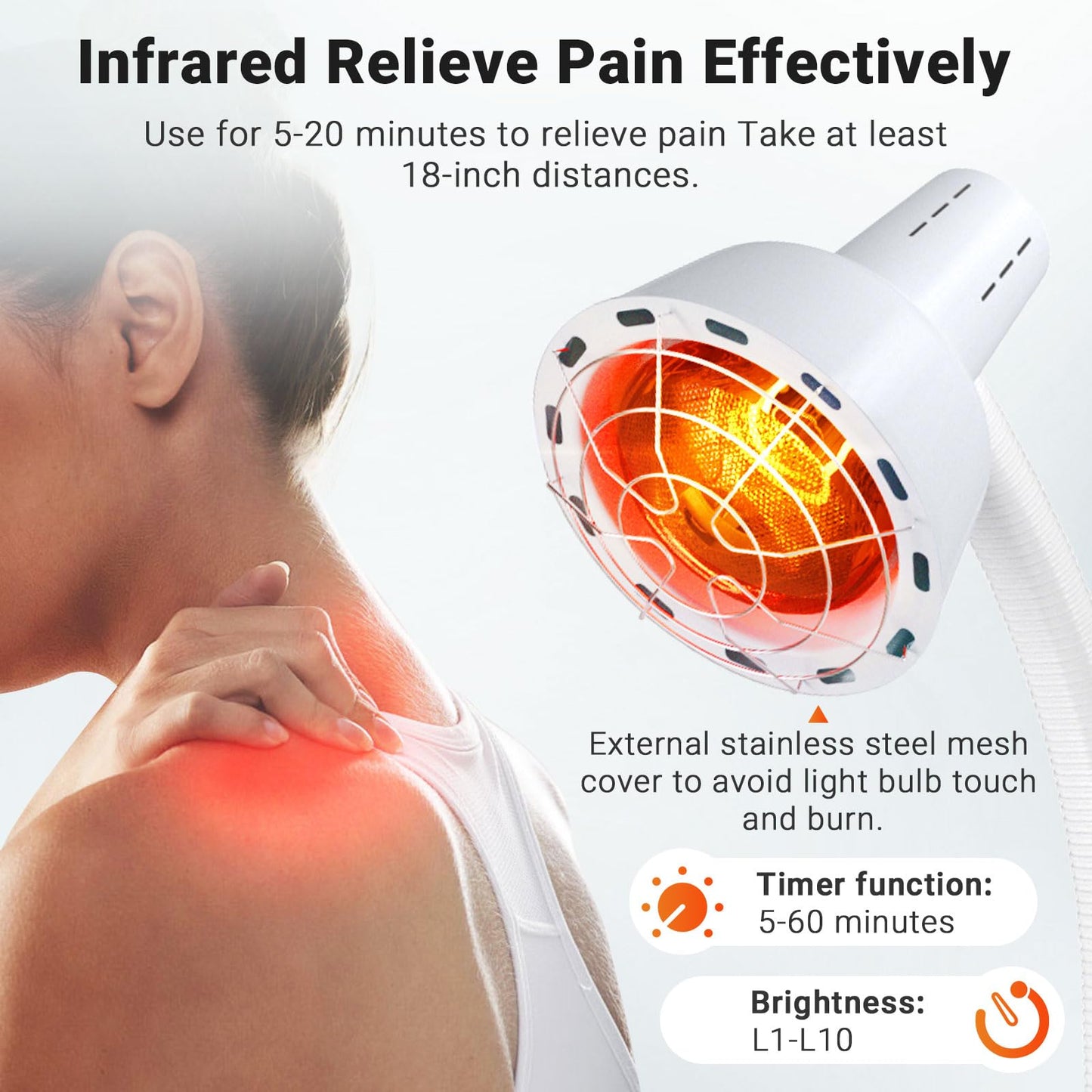 Infrared Light Therapy Lamp, 275W Near Infrared Heat Lamp for Body or Pain and Muscle Aches Therapy, Adjustable Red Light Therapy Set