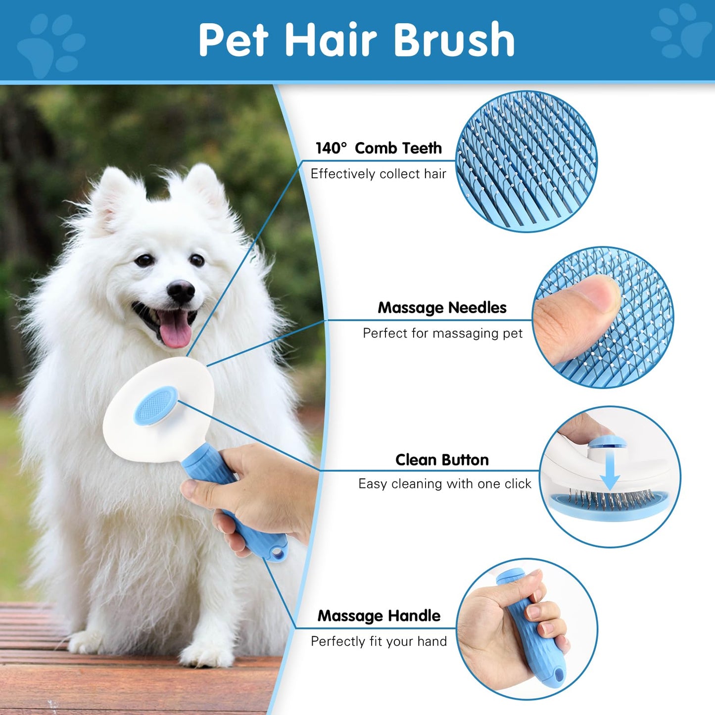 Lanswood Dog Brush Dog Grooming Kit 6PCS Dog Brush for Shedding-Dog Brushes for Grooming, Dematting Comb for Dogs, Cat Nail Clipper with Nail File, Flea Comb, Bath Brush-Blue