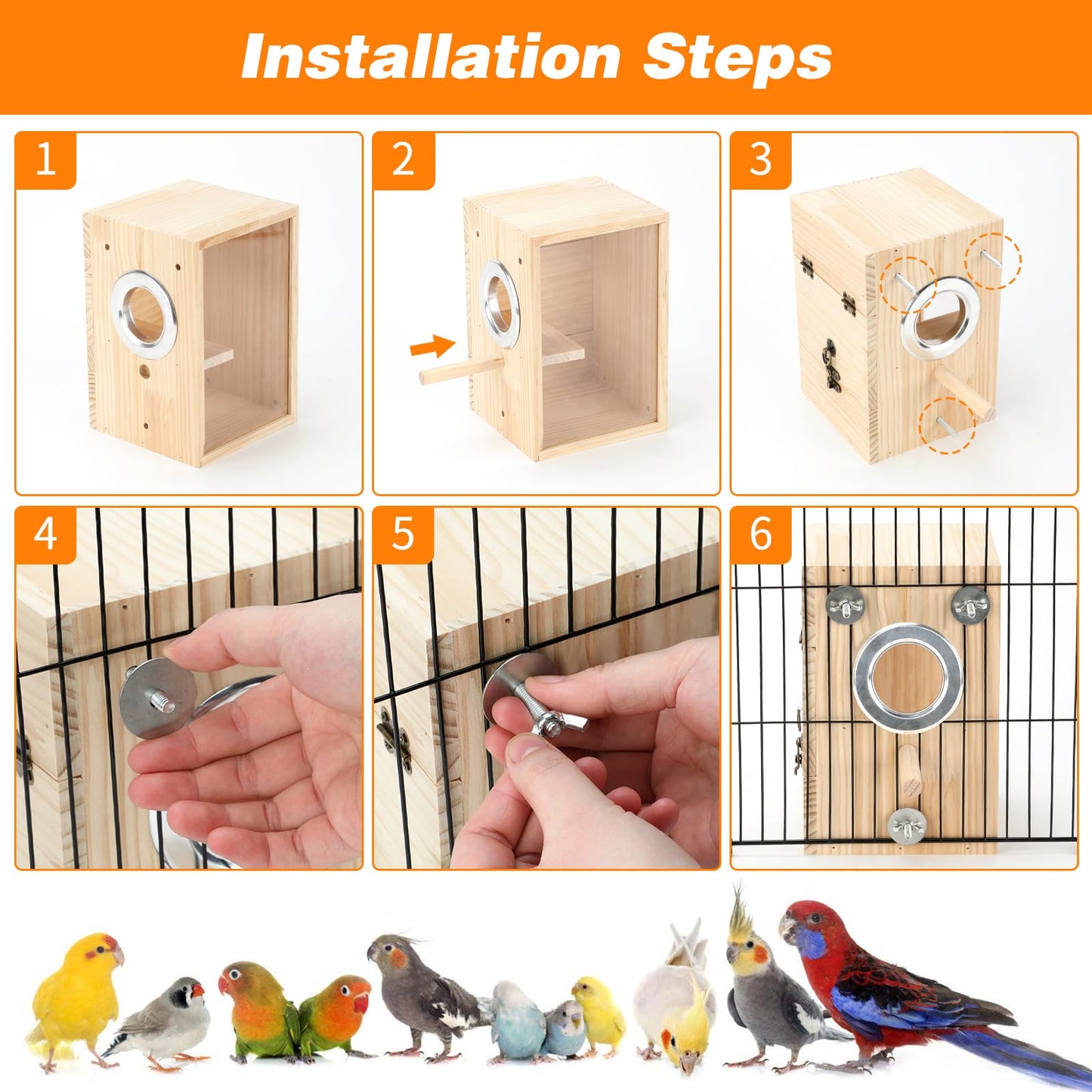 Rypet Transparent Bird Nest Boxes, Wood Parakeet Nesting Box for Cage, Upright Bird Nest Breeding Box with Perch Bird Cage House for Parakeet Lovebirds Budgie Finch Parrotlets Canary L