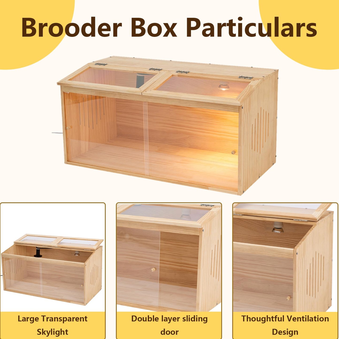 Large Wooden Chicken Brooder Box with Bulb Set and Thermometer - Brooder Box for Chicks Indoor Accommodates Up to 12 Chicks - Ideal for Chickens, Ducks, Quails, Hamsters, and Lizards（32x16x16 Inches）