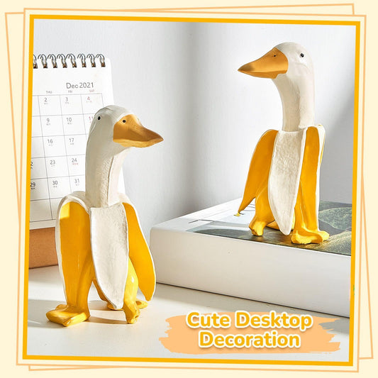 2 Pcs Banana Duck Statue 5.56" Garden Decor Banana Duck Sculpture Garden Ornament Funny Creative Resin Peeled Yellow White Banana Duck Figurine for Indoor Outdoor Yard Lawn Home Office Decorations