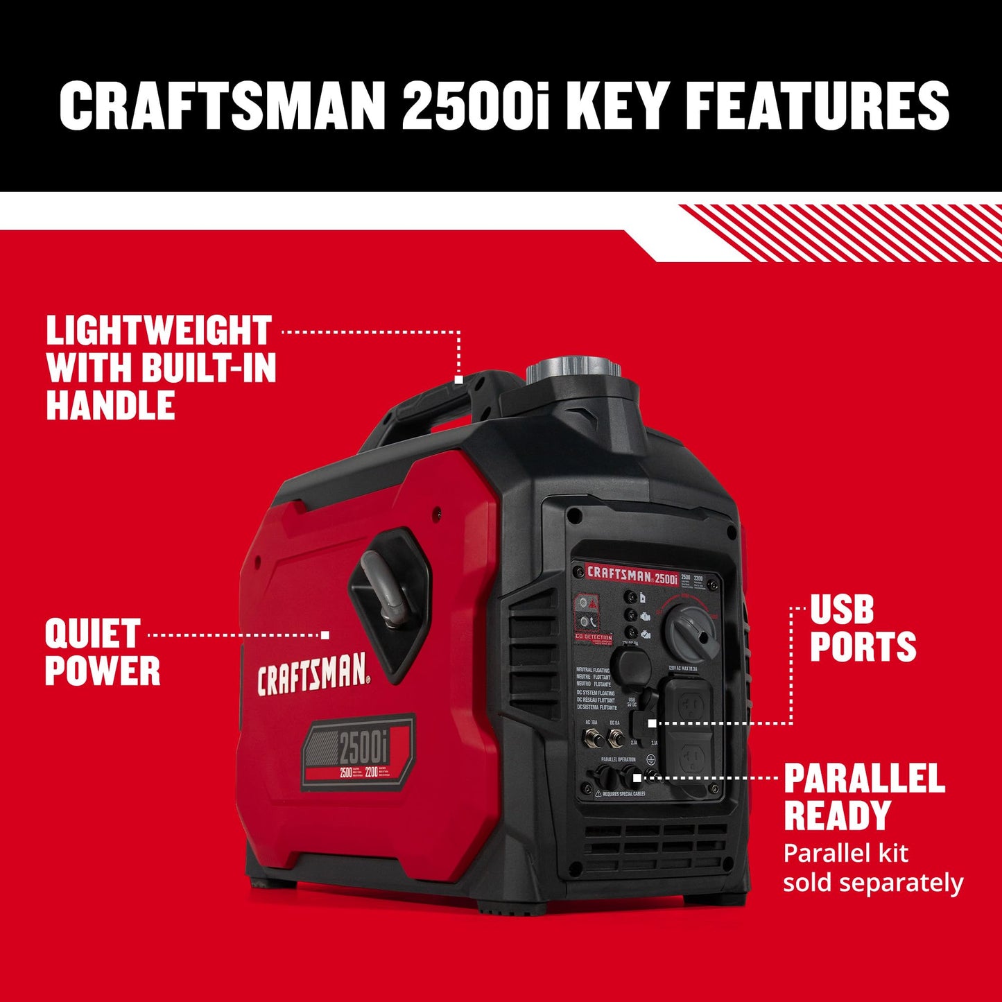 Craftsman C0010250 2,500-Watt Gas Portable Generator - Reliable Power for Outdoor Activities - Quiet Operation - Lightweight and Compact Design - Powered by Generac - 50 State/CARB Compliant