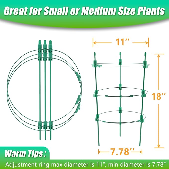 Upgrade Tomato Cage for Garden, 6 Pack 18 Inch Plant Support Cages, Stakes Trellis for Cherry, Peony, Flowers, Small Plants Pots