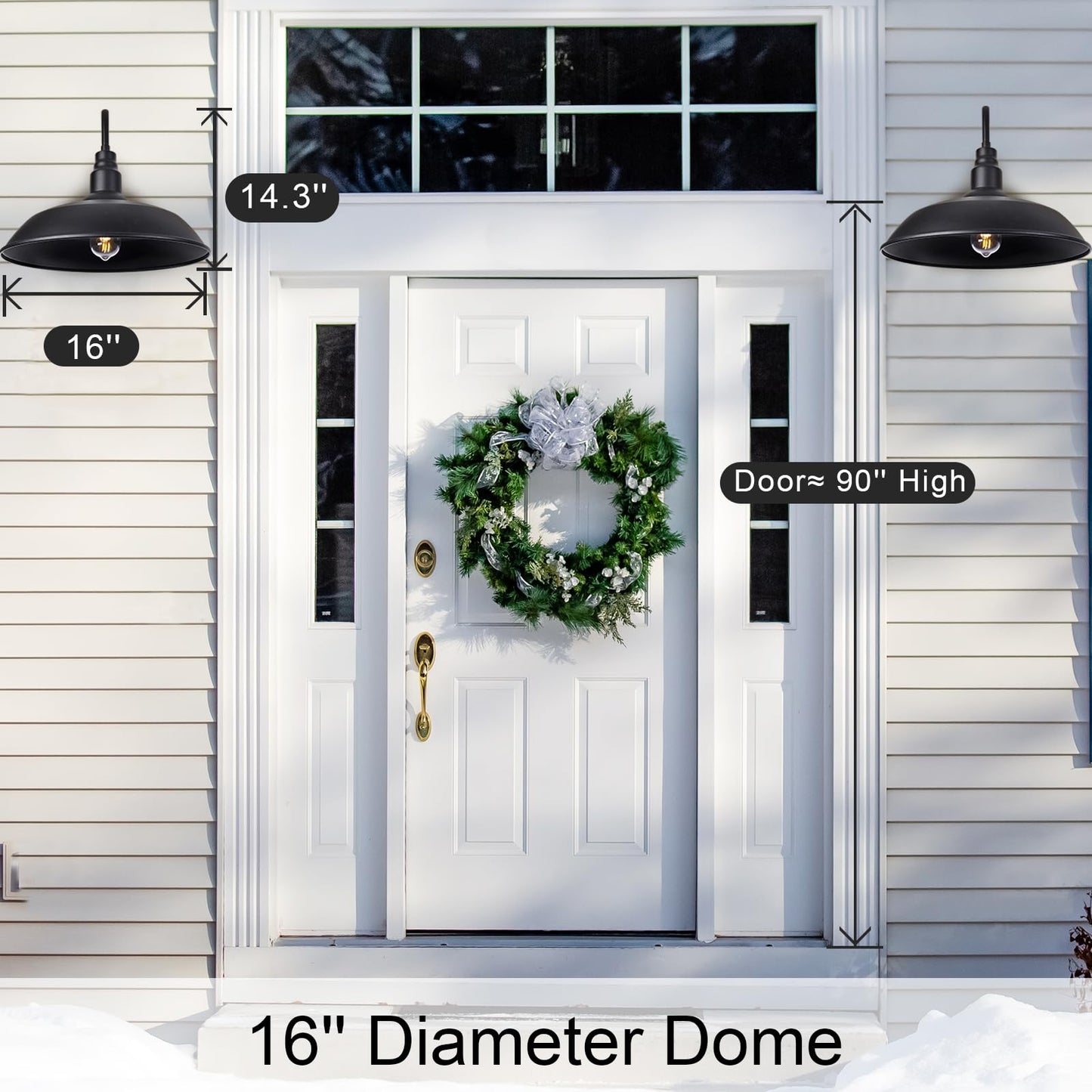 Large Black Gooseneck Barn Light for Farmhouse, 16in Dome Outdoor Wall Lights for Porch, 4 Pack Exterior Lighting Fixture with Goose Neck Arm for Front and Back Porch House Garage Door
