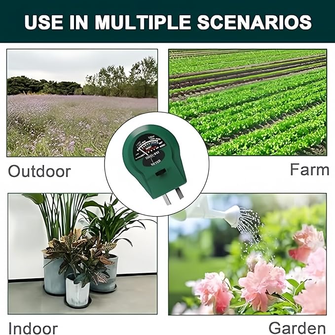 Soil Moisture Meter，3-in-1 Illumination Detection，pH Value，Humidity Multifunctional Soil ph Tester，Great for Garden, Lawn, Farm, Indoor & Outdoor Use，Soil Test kit，No Battery Required
